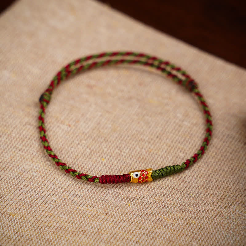 Nimara Ritual 999 Gold Braided Colorful Red Green String Koi Fish Luck Bracelet Anklet