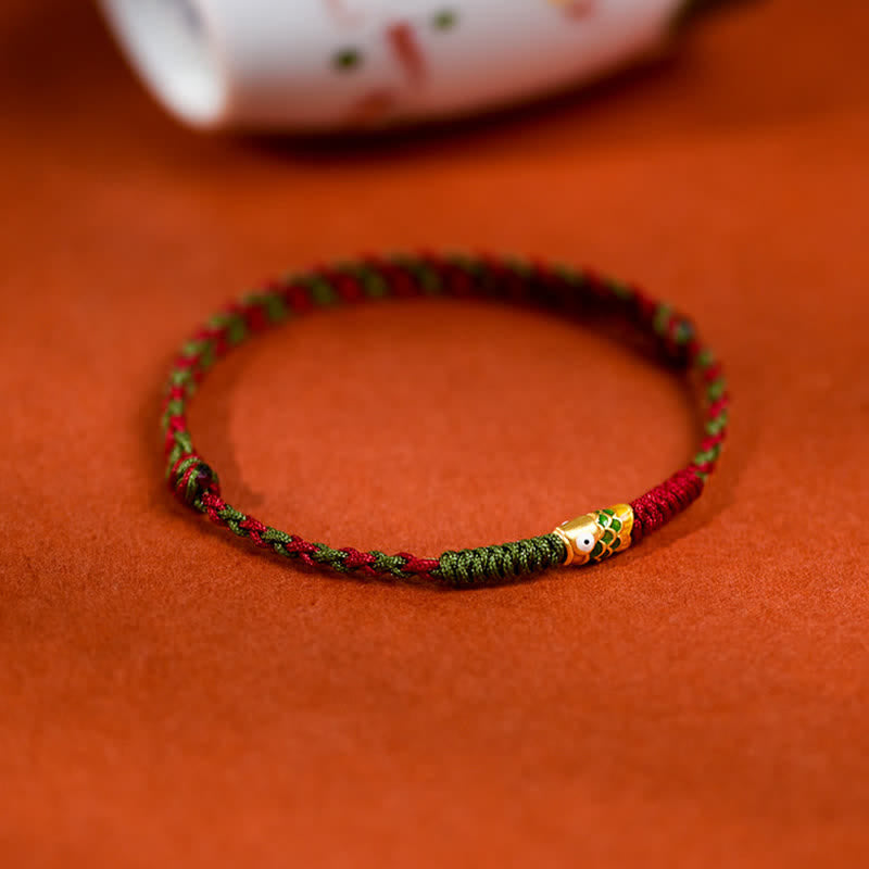 Nimara Ritual 999 Gold Braided Colorful Red Green String Koi Fish Luck Bracelet Anklet