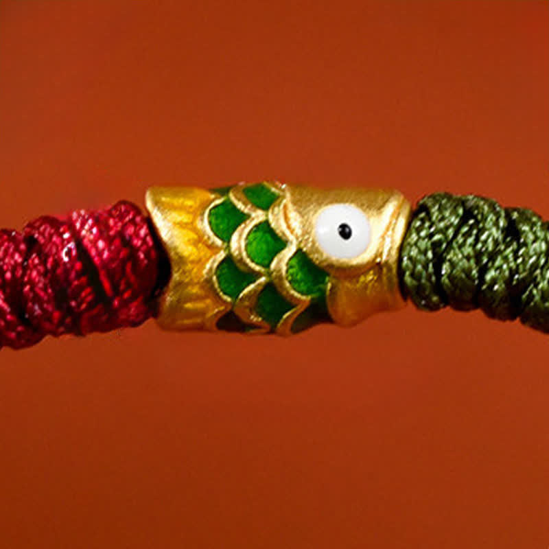 Nimara Ritual 999 Gold Braided Colorful Red Green String Koi Fish Luck Bracelet Anklet