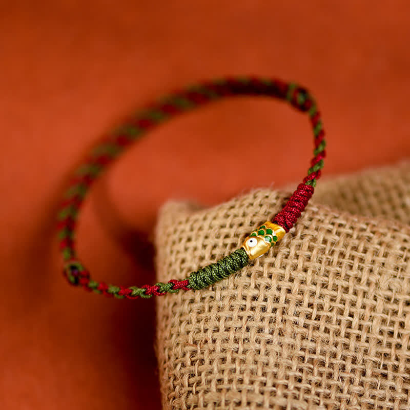 Nimara Ritual 999 Gold Braided Colorful Red Green String Koi Fish Luck Bracelet Anklet