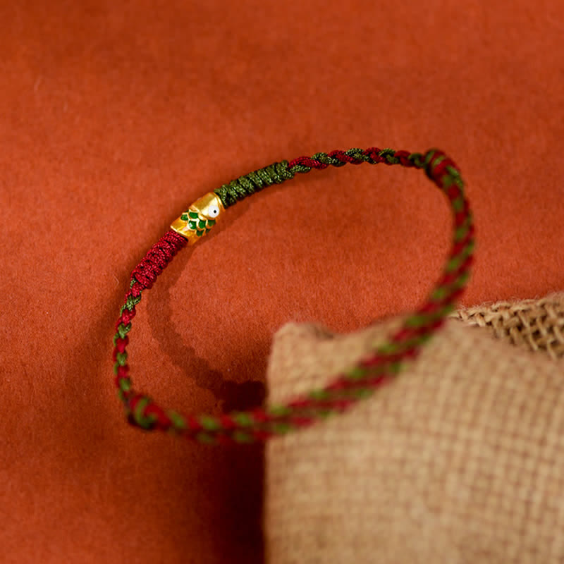 Nimara Ritual 999 Gold Braided Colorful Red Green String Koi Fish Luck Bracelet Anklet