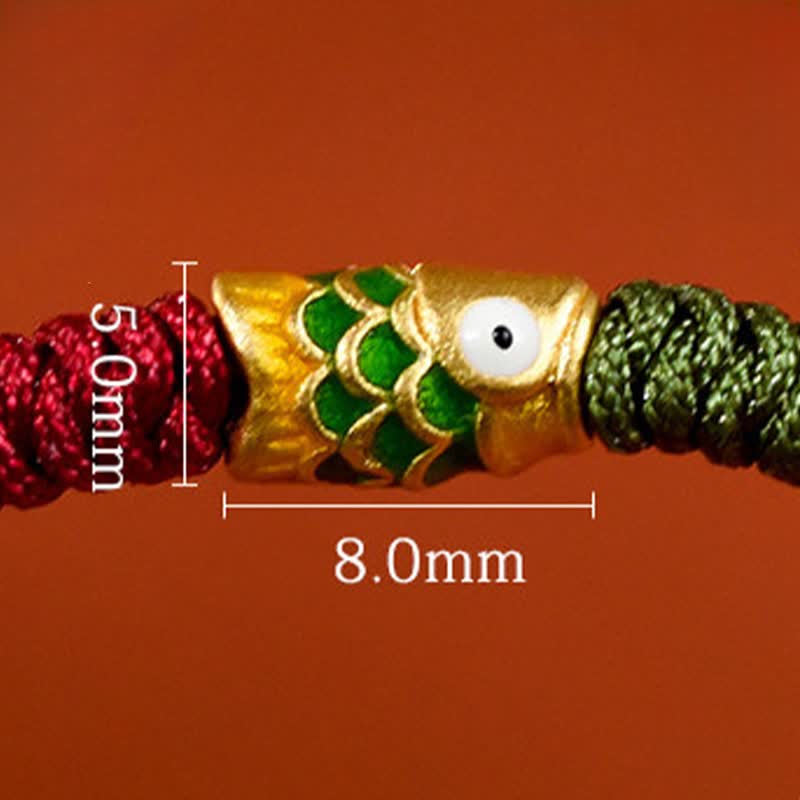 Nimara Ritual 999 Gold Braided Colorful Red Green String Koi Fish Luck Bracelet Anklet
