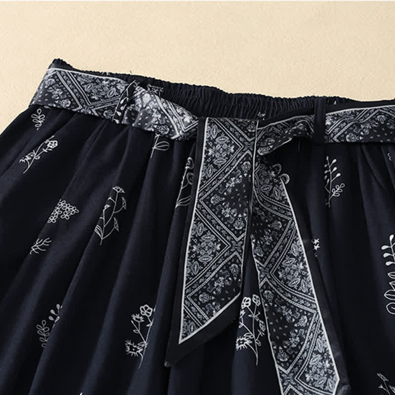 Nimara Ritual Summer Casual Vintage Drawstring Floral Ankle Pants Women's Wide Leg Pants With Pocket