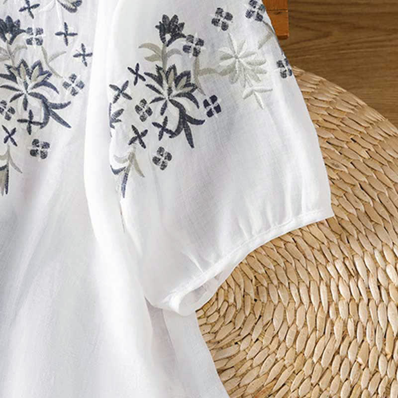 Nimara Ritual Summer Casual Vintage Embroidery Floral Women's Short Sleeve Shirts