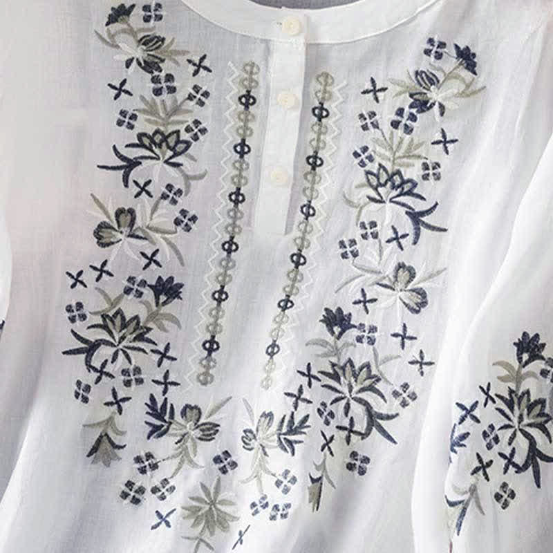 Nimara Ritual Summer Casual Vintage Embroidery Floral Women's Short Sleeve Shirts