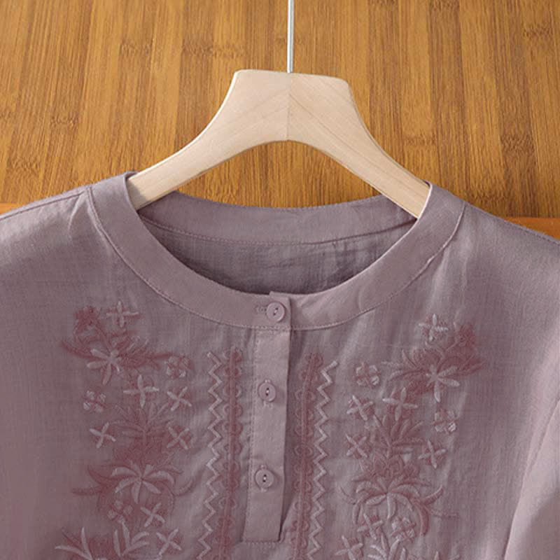 Nimara Ritual Summer Casual Vintage Embroidery Floral Women's Short Sleeve Shirts