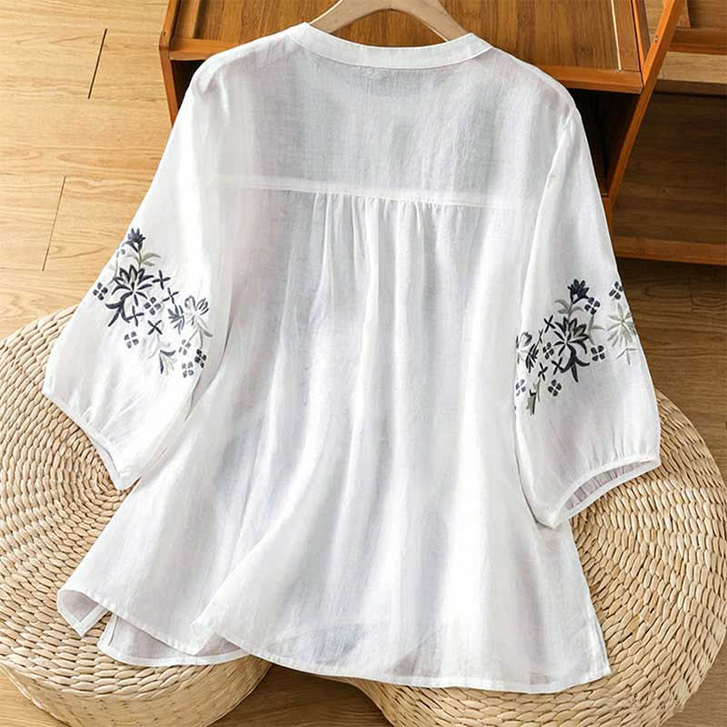 Nimara Ritual Summer Casual Vintage Embroidery Floral Women's Short Sleeve Shirts