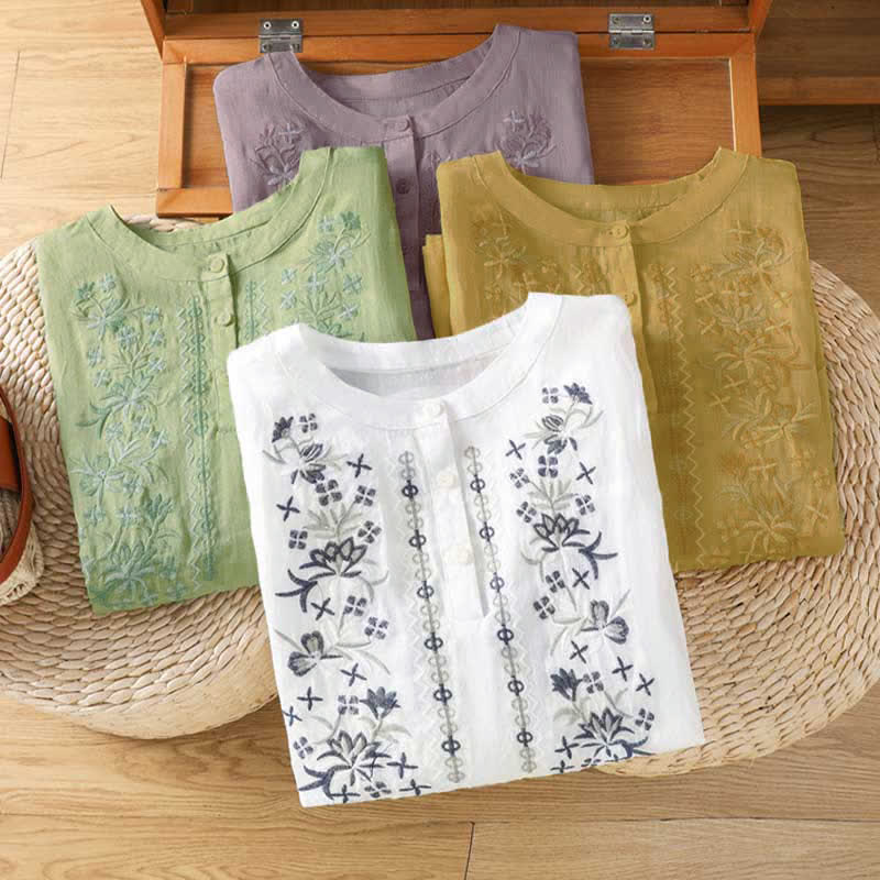 Nimara Ritual Summer Casual Vintage Embroidery Floral Women's Short Sleeve Shirts