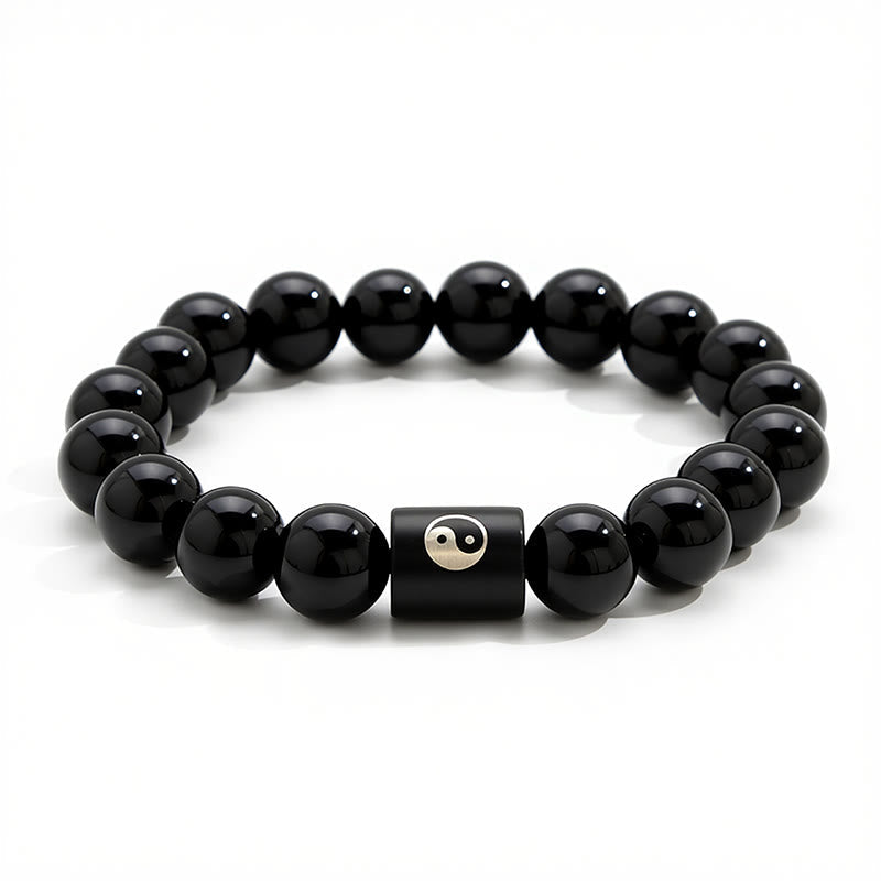 Nimara Ritual Ebony Wood Yin Yang Balance Inlaid Barrel Bead Bracelet