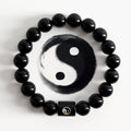 Nimara Ritual Ebony Wood Yin Yang Balance Inlaid Barrel Bead Bracelet
