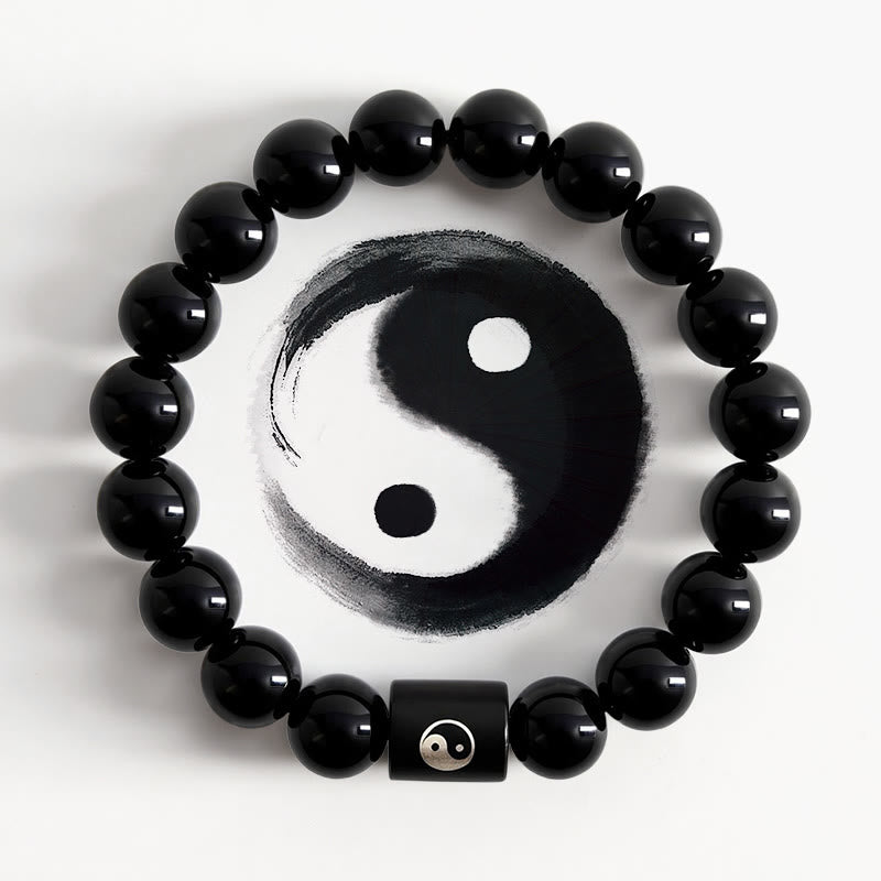 Nimara Ritual Ebony Wood Yin Yang Balance Inlaid Barrel Bead Bracelet
