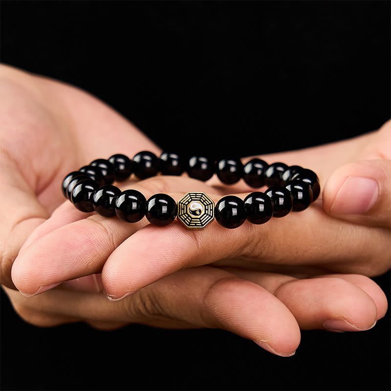 Nimara Ritual Black Onyx Bagua Balance Charm Beaded Bracelet