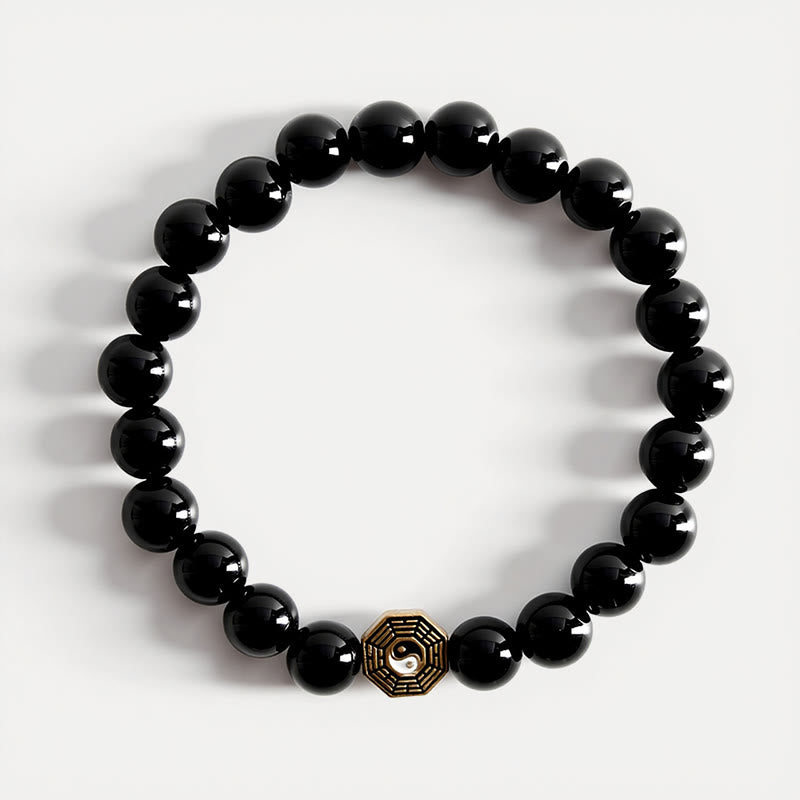 Nimara Ritual Black Onyx Bagua Balance Charm Beaded Bracelet