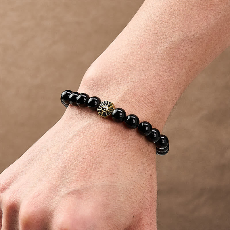 Nimara Ritual Black Onyx Bagua Balance Charm Beaded Bracelet