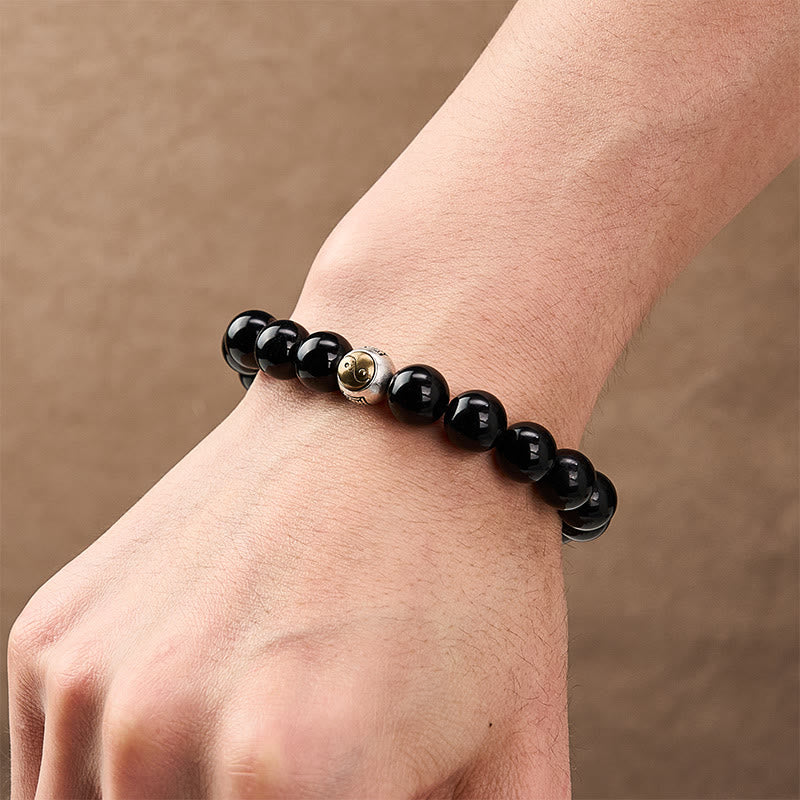 Nimara Ritual Black Obsidian Yin Yang Balance Vintage Round Beaded Bracelet
