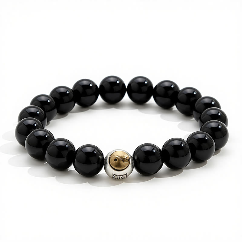 Nimara Ritual Black Obsidian Yin Yang Balance Vintage Round Beaded Bracelet