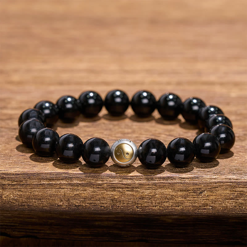 Nimara Ritual Black Obsidian Yin Yang Balance Vintage Round Beaded Bracelet