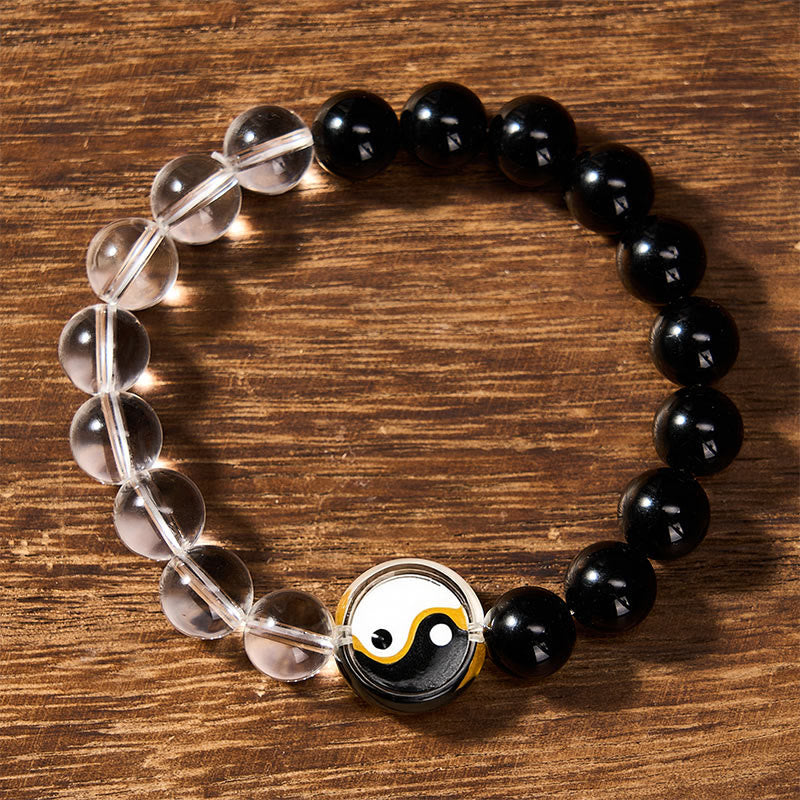 Nimara Ritual Liuli Glass Bead Yin Yang Balance Double Sided Round Bead Bracelet