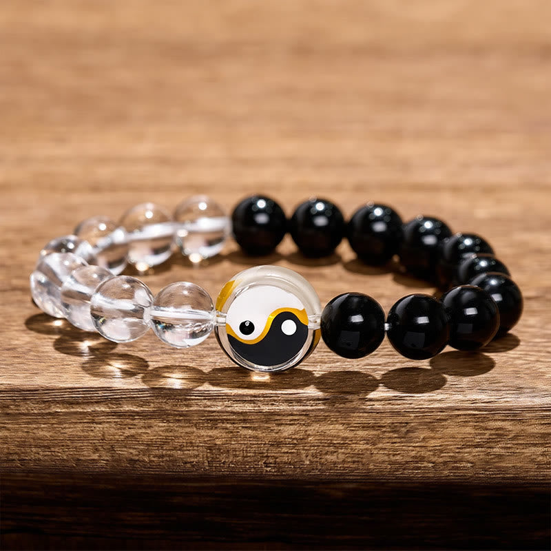 Nimara Ritual Liuli Glass Bead Yin Yang Balance Double Sided Round Bead Bracelet