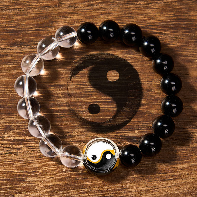 Nimara Ritual Liuli Glass Bead Yin Yang Balance Double Sided Round Bead Bracelet