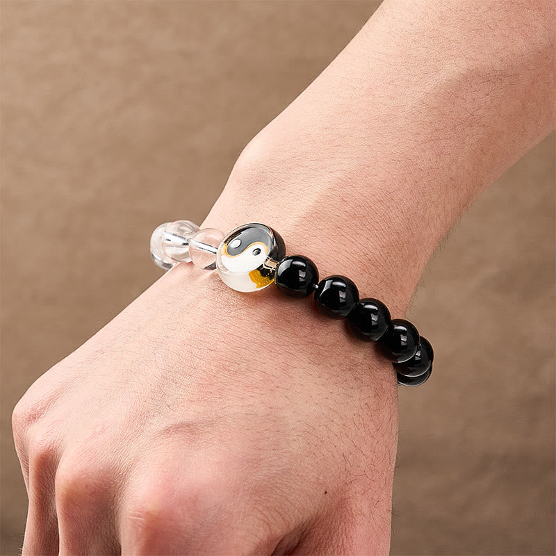 Nimara Ritual Liuli Glass Bead Yin Yang Balance Double Sided Round Bead Bracelet