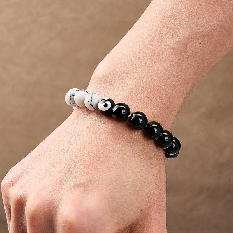Nimara Ritual Liuli Glass Bead Yin Yang Balance Round Bead Bracelet