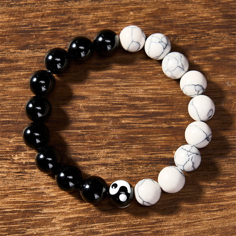 Nimara Ritual Liuli Glass Bead Yin Yang Balance Round Bead Bracelet