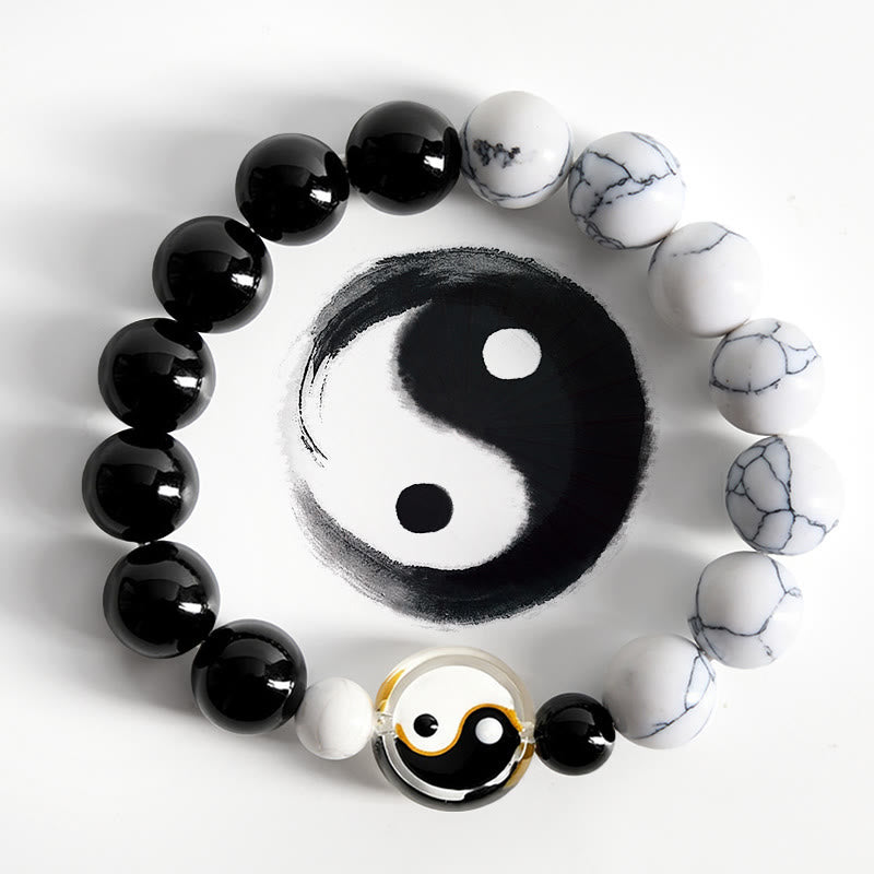 Nimara Ritual Liuli Glass Flat Bead Yin Yang Balance Round Bead Bracelet