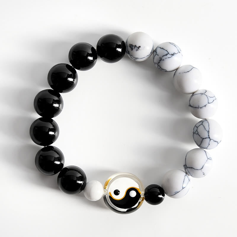 Nimara Ritual Liuli Glass Flat Bead Yin Yang Balance Round Bead Bracelet