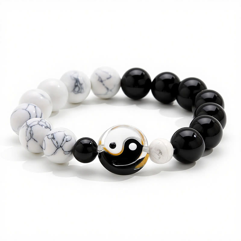 Nimara Ritual Liuli Glass Flat Bead Yin Yang Balance Round Bead Bracelet