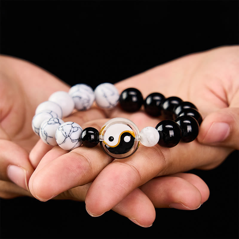 Nimara Ritual Liuli Glass Flat Bead Yin Yang Balance Round Bead Bracelet