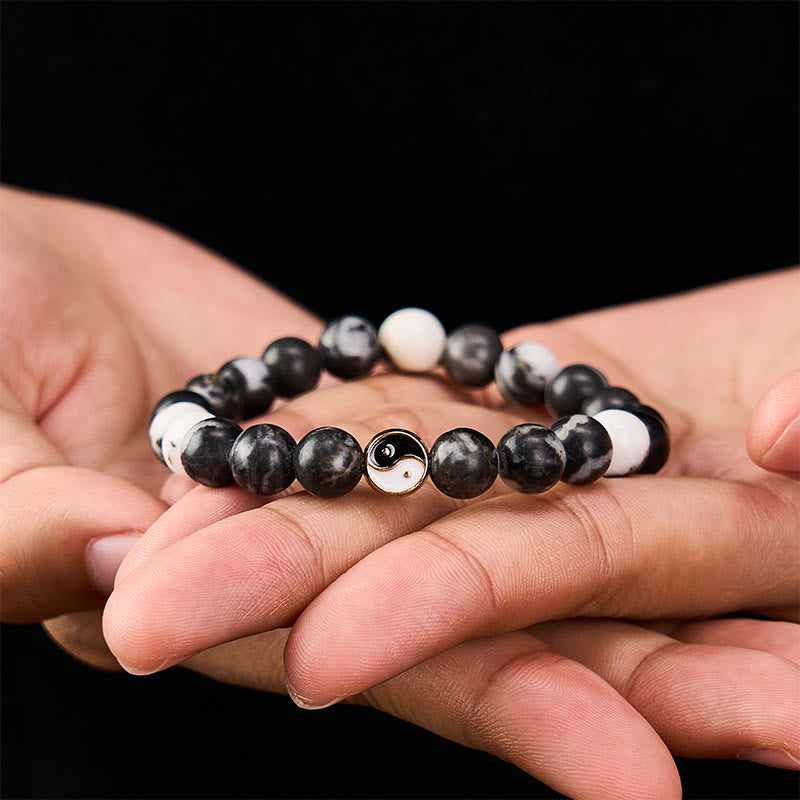 Nimara Ritual Orca Agate Yin Yang Harmony Round Bead Bracelet