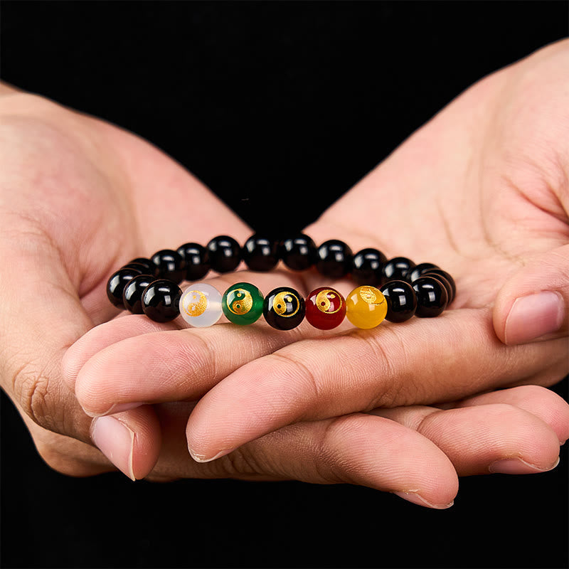 Nimara Ritual Black Onyx Yin Yang Purity Hand-Polished Round Bead Bracelet