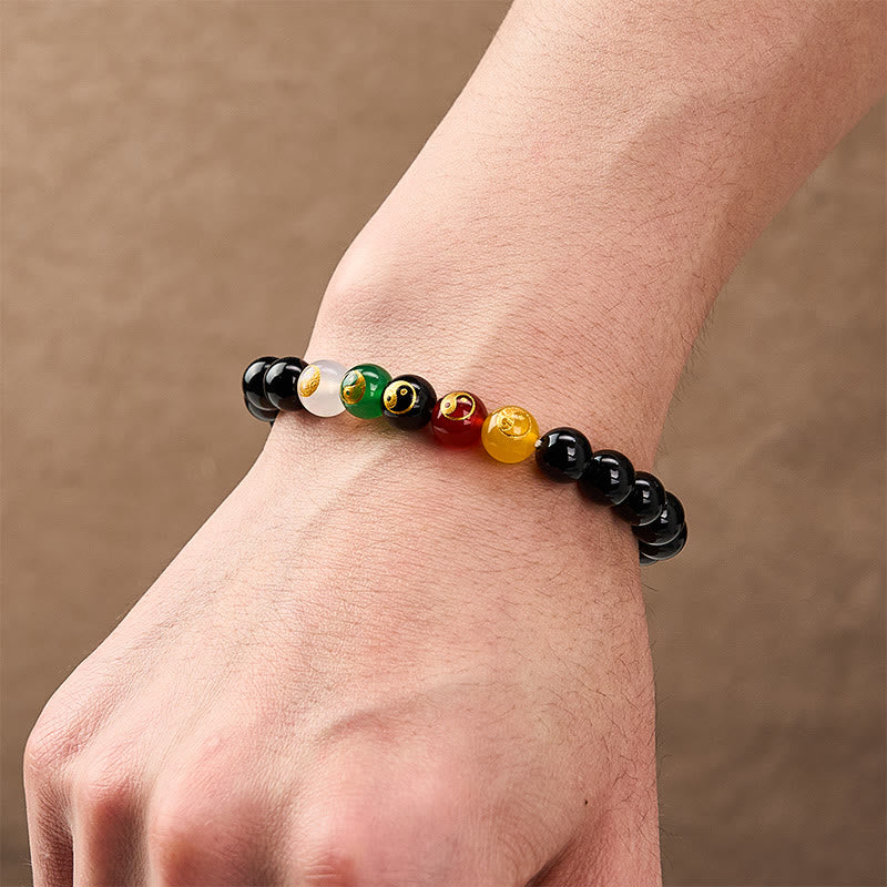 Nimara Ritual Black Onyx Yin Yang Purity Hand-Polished Round Bead Bracelet
