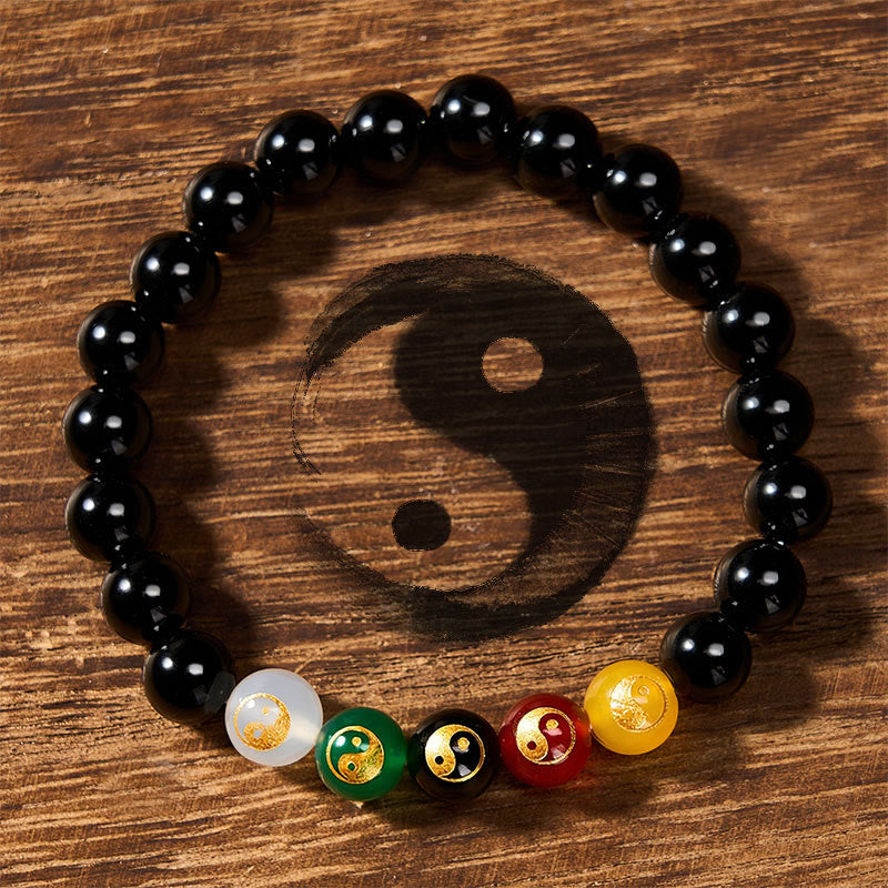Nimara Ritual Black Onyx Yin Yang Purity Hand-Polished Round Bead Bracelet