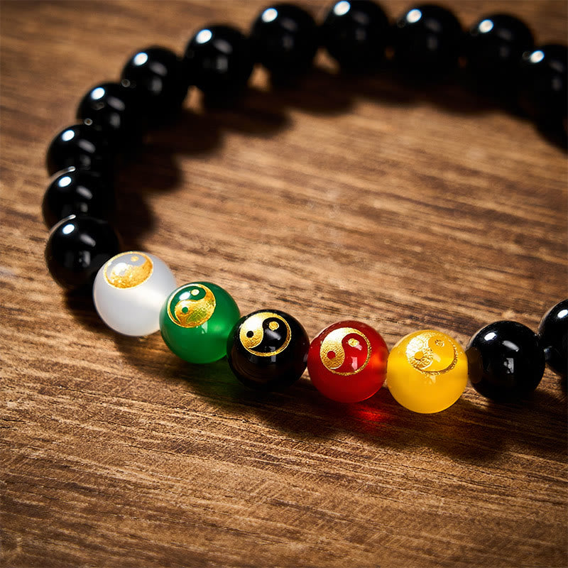 Nimara Ritual Black Onyx Yin Yang Purity Hand-Polished Round Bead Bracelet