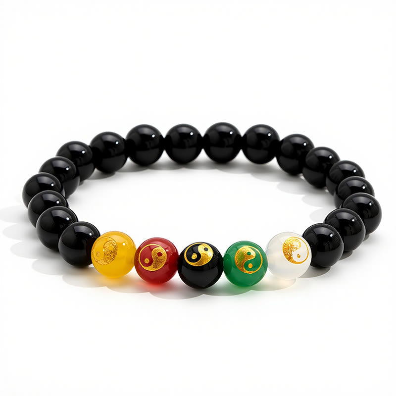 Nimara Ritual Black Onyx Yin Yang Purity Hand-Polished Round Bead Bracelet