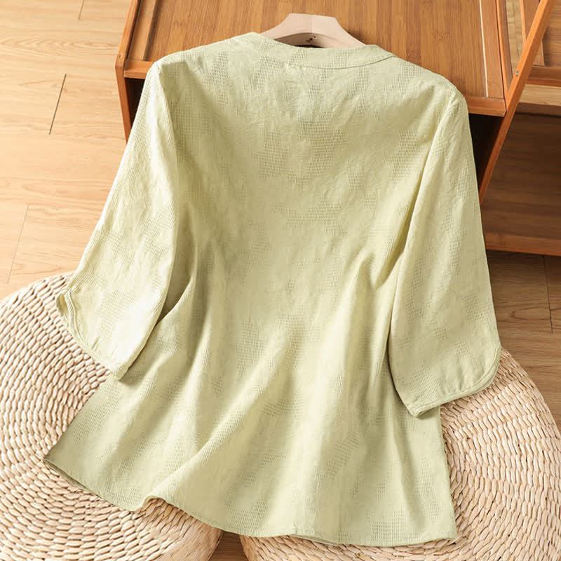 Nimara Ritual Summer Casual Boho Geometry Embroidery Floral V-Neck Women's Three-Quarter Sleeve Shirts