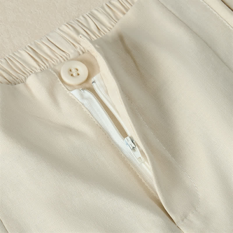 Nimara Ritual Summer Minimalist Elegant Button-Up Solid Zipper Design Cropped Pants Women's Straight Leg Pants With Pockets