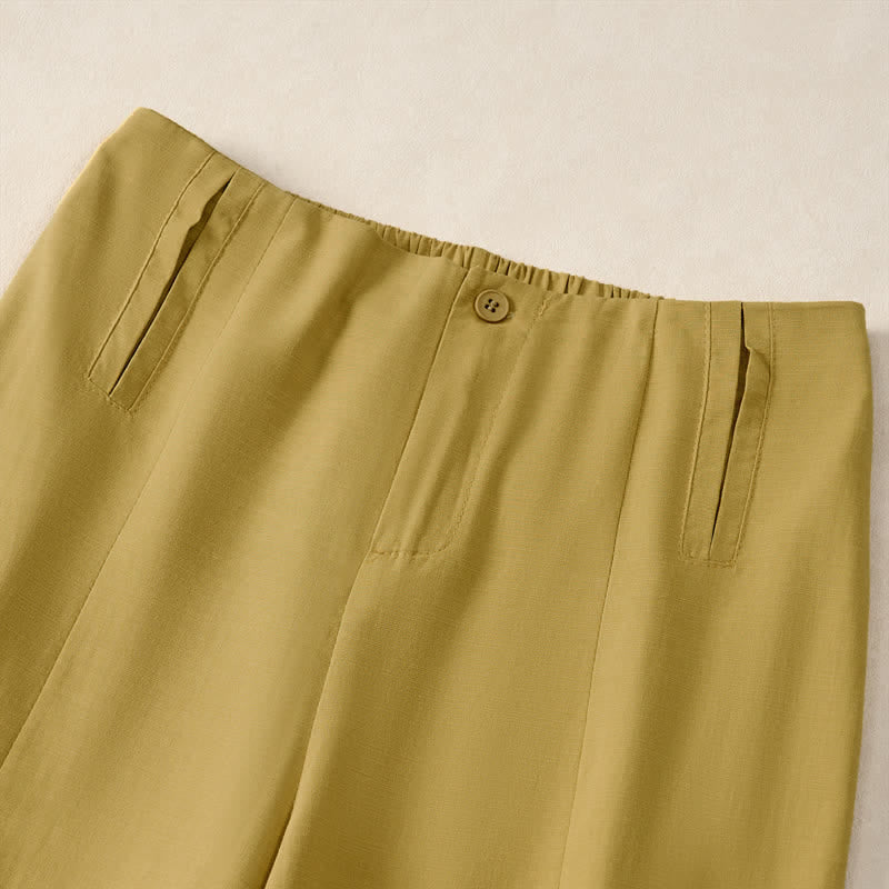Nimara Ritual Summer Minimalist Elegant Button-Up Solid Zipper Design Cropped Pants Women's Straight Leg Pants With Pockets