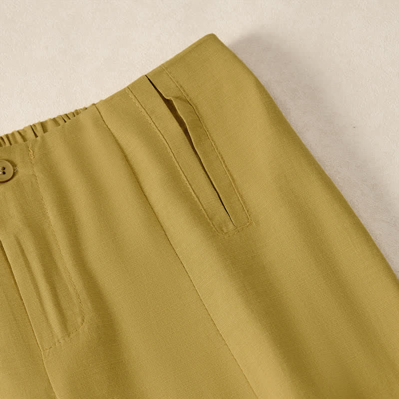 Nimara Ritual Summer Minimalist Elegant Button-Up Solid Zipper Design Cropped Pants Women's Straight Leg Pants With Pockets