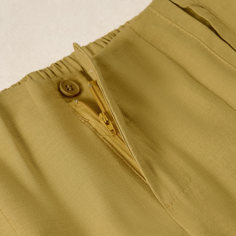 Nimara Ritual Summer Minimalist Elegant Button-Up Solid Zipper Design Cropped Pants Women's Straight Leg Pants With Pockets