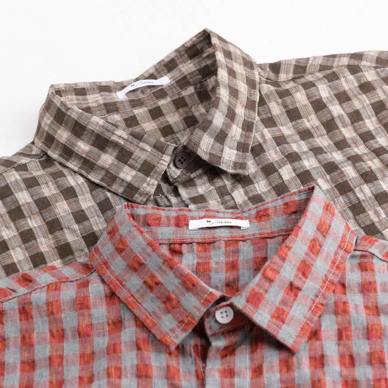 Nimara Ritual Summer Casual Vintage Button-Up Plaid Men's Short Sleeve Shirts