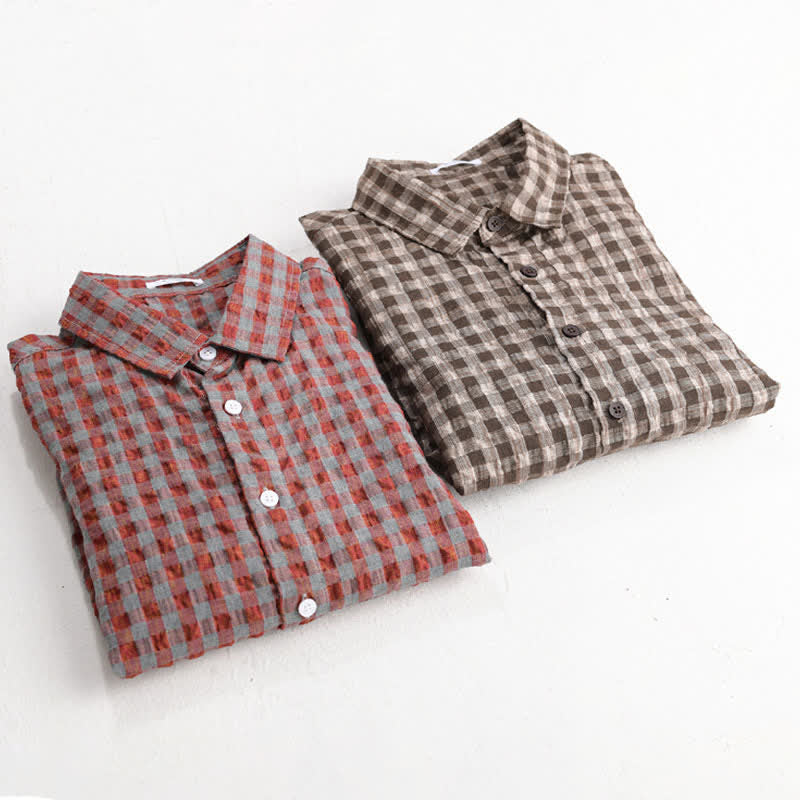 Nimara Ritual Summer Casual Vintage Button-Up Plaid Men's Short Sleeve Shirts