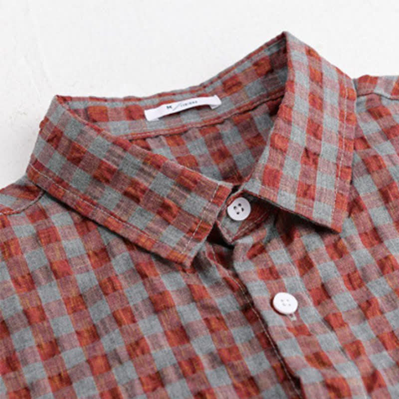 Nimara Ritual Summer Casual Vintage Button-Up Plaid Men's Short Sleeve Shirts