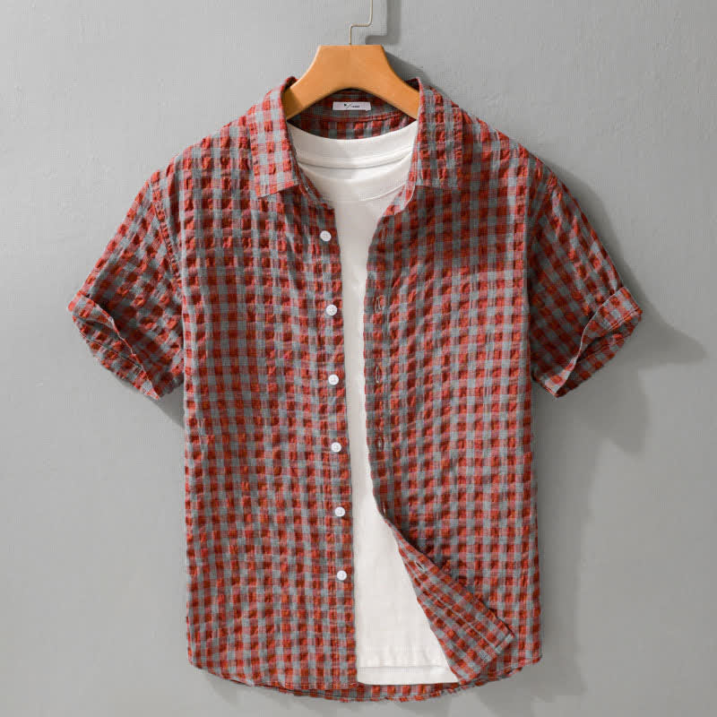 Nimara Ritual Summer Casual Vintage Button-Up Plaid Men's Short Sleeve Shirts