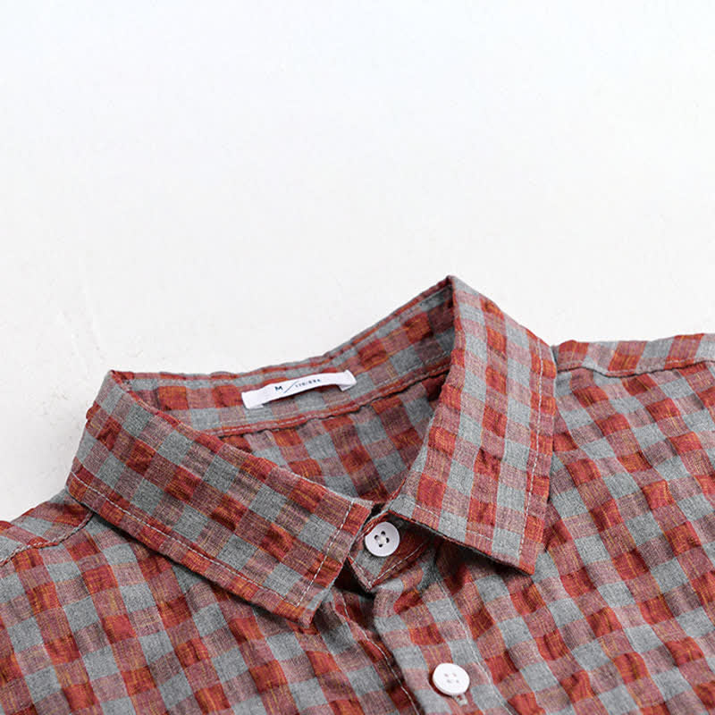 Nimara Ritual Summer Casual Vintage Button-Up Plaid Men's Short Sleeve Shirts