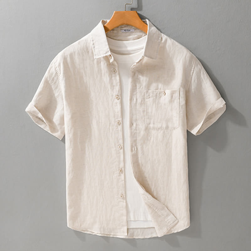 Nimara Ritual Summer Casual Minimalist Patch Pocket Solid Men's Short Sleeve Shirts