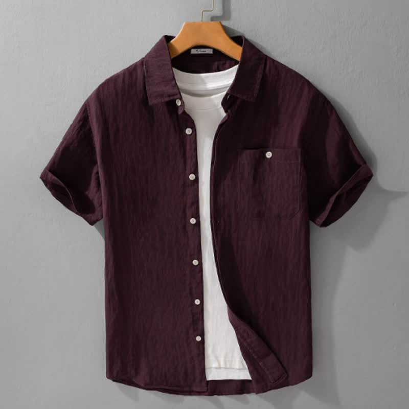 Nimara Ritual Summer Casual Minimalist Patch Pocket Solid Men's Short Sleeve Shirts