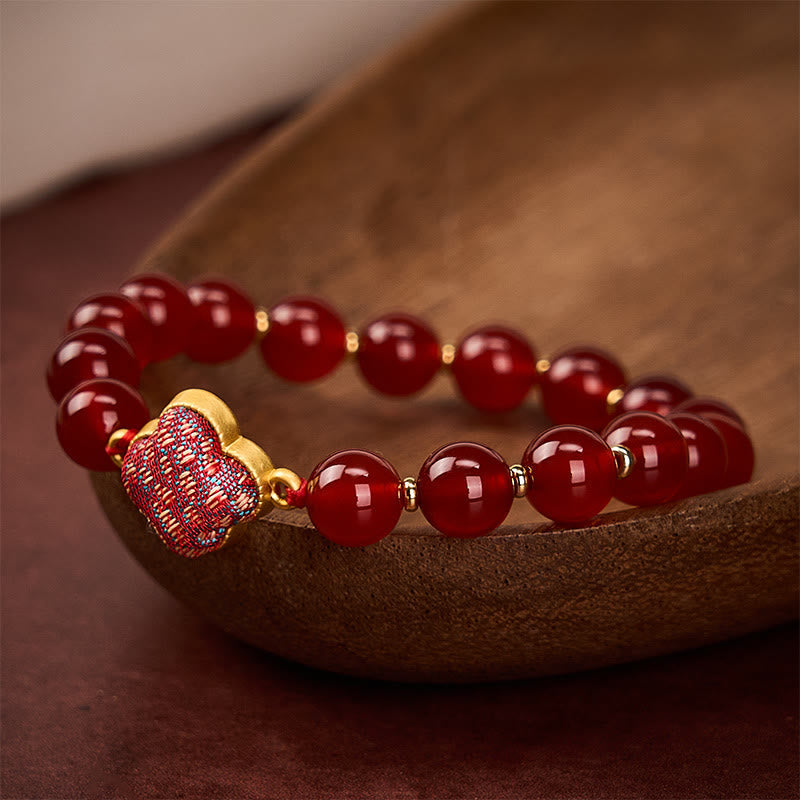 Nimara Ritual Red Agate Song Brocade Four-leaf Clover Blessing Charm Bracelet